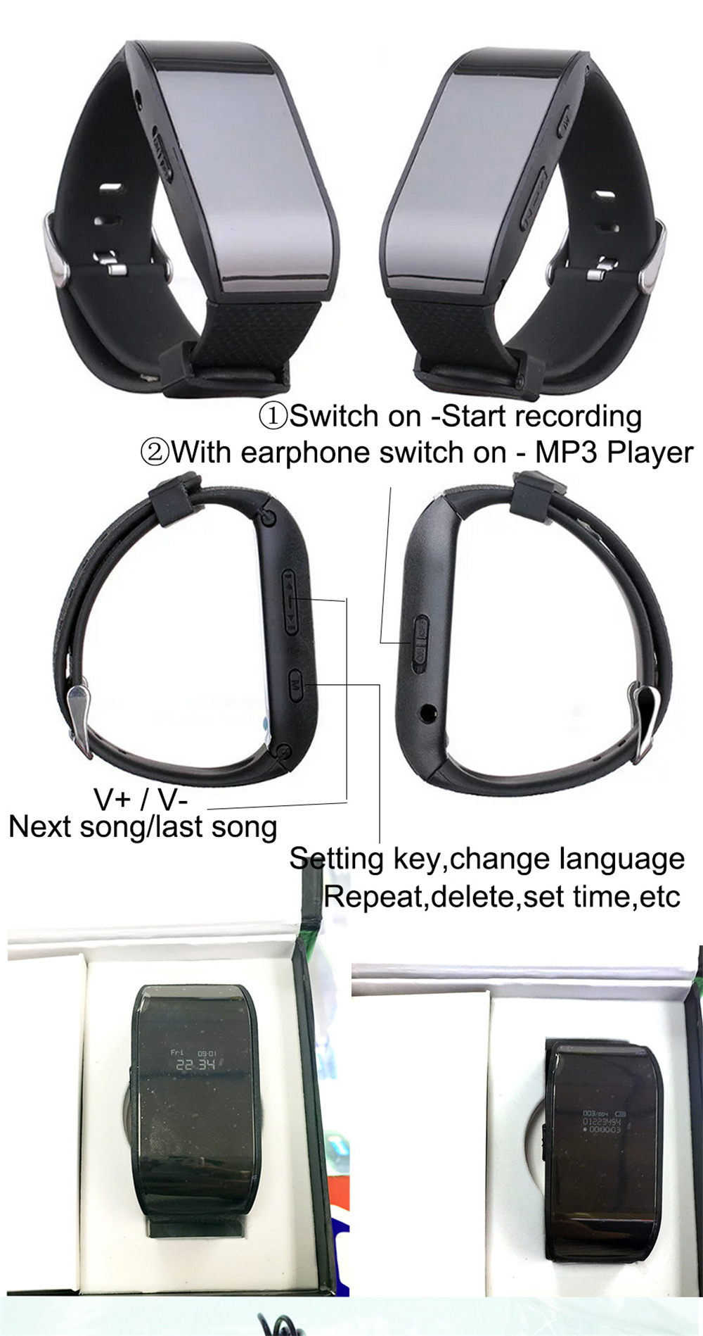 Wearable 8GB Watch Recorder Pen Portable Sound MP3 Player Audio Recording Wearable 8GB Watch Recorder Pen Portable Sound MP3 Player Audio Recording