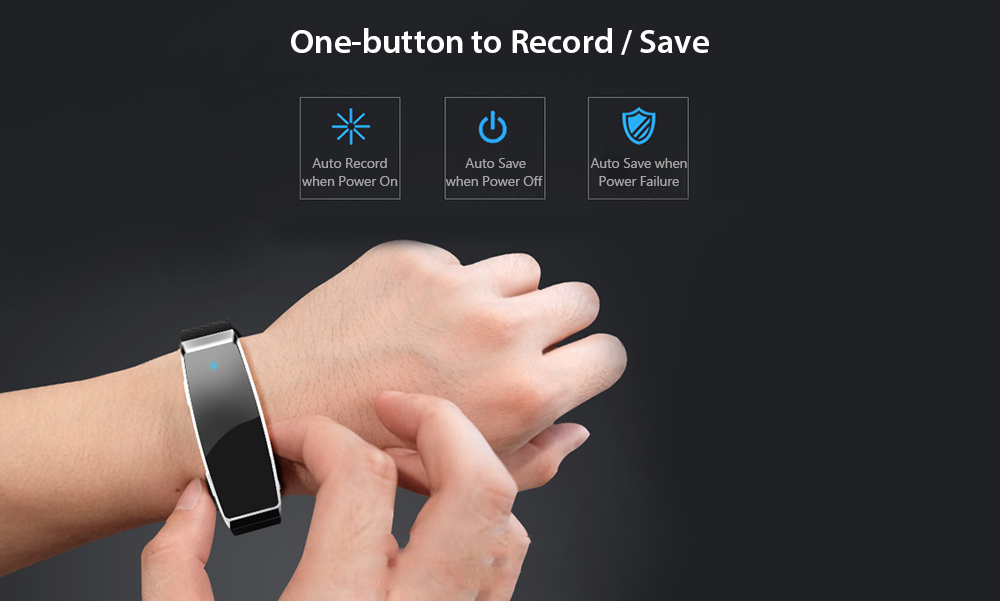 8GB Portable Bracelet Digital Voice Recorder Wrist Watch Band Noise Reduction Dictaphone with Voice Activated Recording - Black