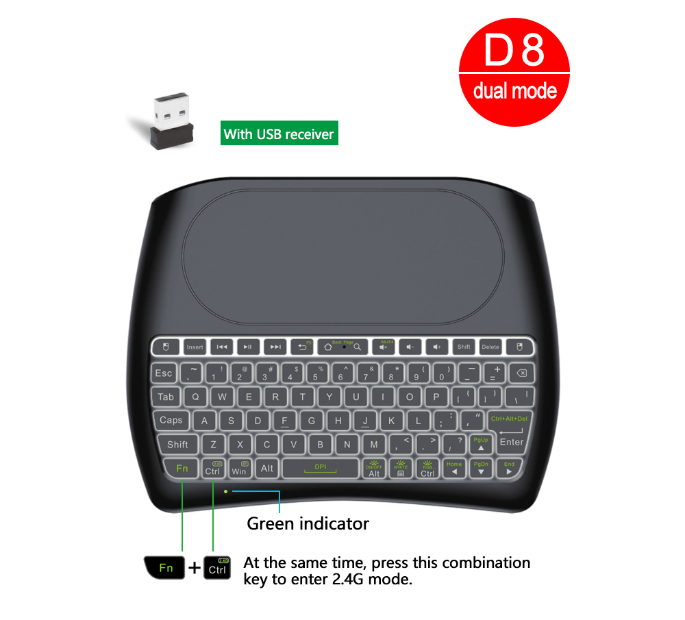 D8 Mini Key Air Mouse Large Screen Touchpad Mouse 2.4G Wireless Rechargeable Keyboard for Computer Android TV Box - Black D8 Mini Key Air Mouse Large Screen Touchpad Mouse 2.4G Wireless Rechargeable Keyboard for Computer Android TV Box - Black