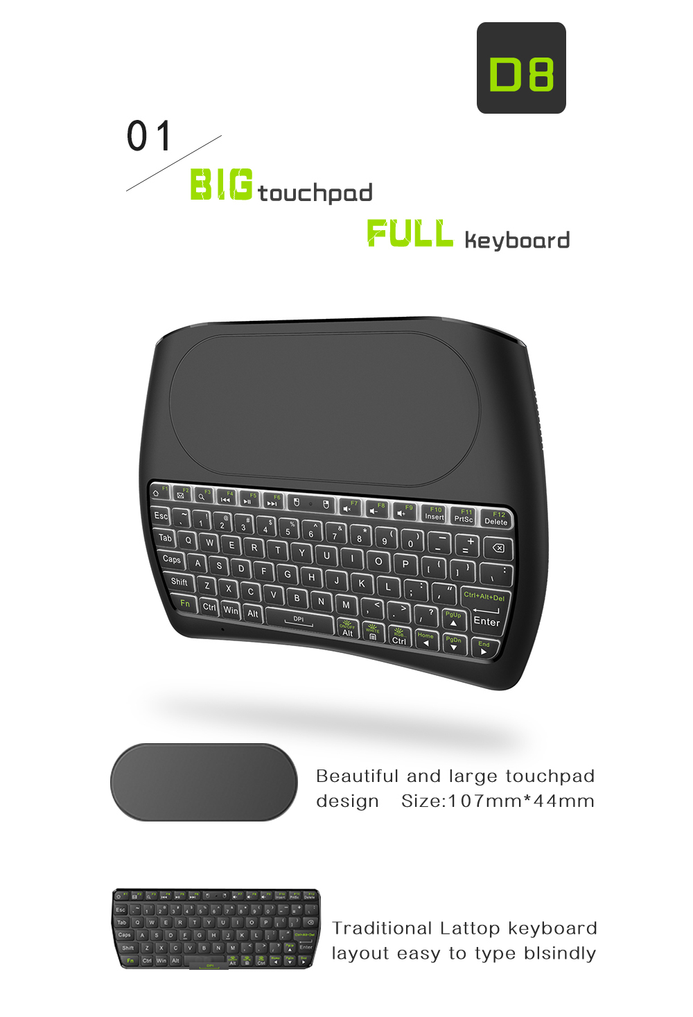 D8 Mini Key Air Mouse Large Screen Touchpad Mouse 2.4G Wireless Rechargeable Keyboard for Computer Android TV Box - Black D8 Mini Key Air Mouse Large Screen Touchpad Mouse 2.4G Wireless Rechargeable Keyboard for Computer Android TV Box - Black