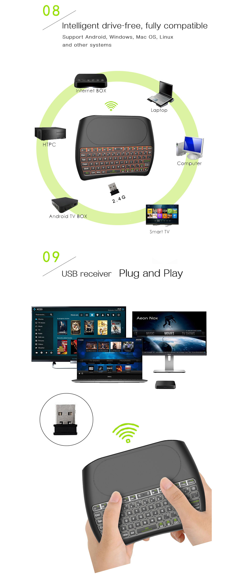 D8 Mini Key Air Mouse Large Screen Touchpad Mouse 2.4G Wireless Rechargeable Keyboard for Computer Android TV Box - Black D8 Mini Key Air Mouse Large Screen Touchpad Mouse 2.4G Wireless Rechargeable Keyboard for Computer Android TV Box - Black