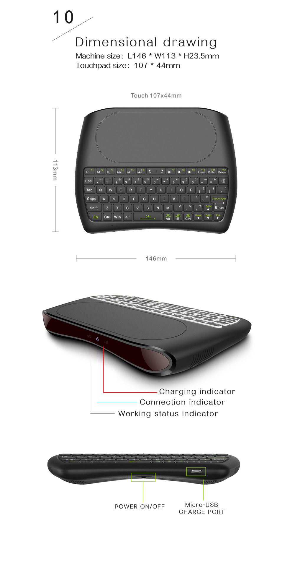 D8 Mini Key Air Mouse Large Screen Touchpad Mouse 2.4G Wireless Rechargeable Keyboard for Computer Android TV Box - Black D8 Mini Key Air Mouse Large Screen Touchpad Mouse 2.4G Wireless Rechargeable Keyboard for Computer Android TV Box - Black