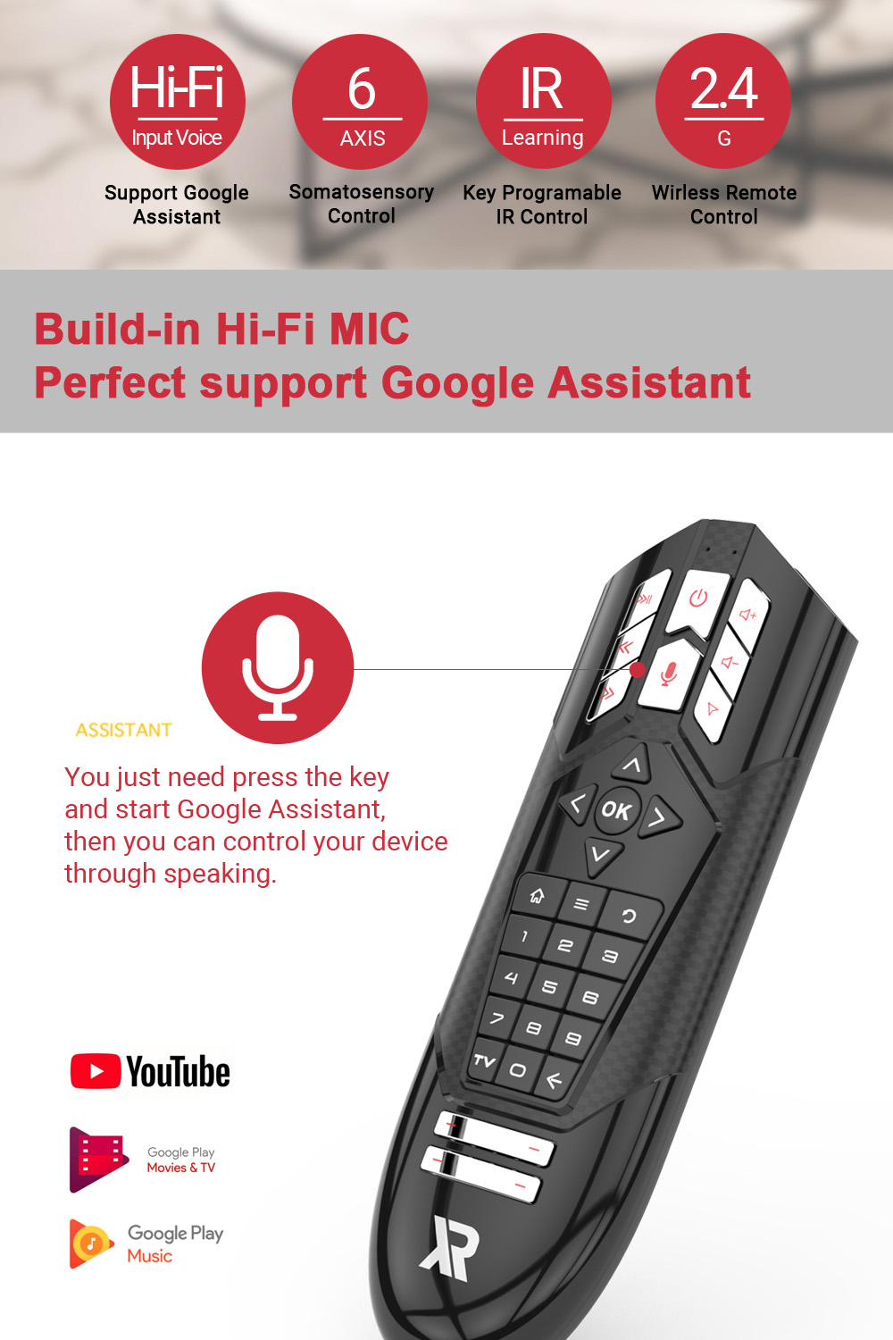 R1 Google Voice Remote Control Air Mouse Controller for TV Box - Black R1 Google Voice Remote Control Air Mouse Controller for TV Box - Black