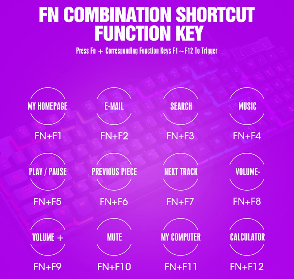 T-wolf T20 Wired Membrane Keyboard Computer Colorful Backlight Office Characters Illuminated - Black T-wolf T20 Wired Membrane Keyboard Computer Colorful Backlight Office Characters Illuminated - Black