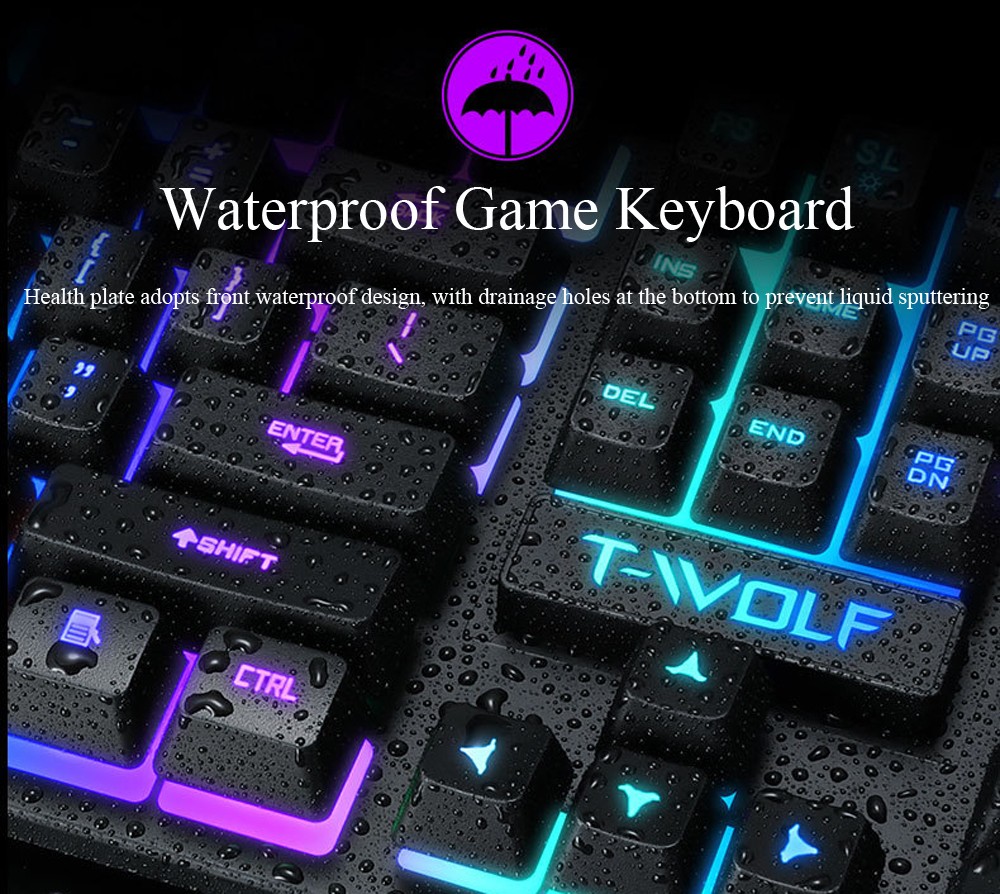 T-wolf T20 Wired Membrane Keyboard Computer Colorful Backlight Office Characters Illuminated - Black T-wolf T20 Wired Membrane Keyboard Computer Colorful Backlight Office Characters Illuminated - Black