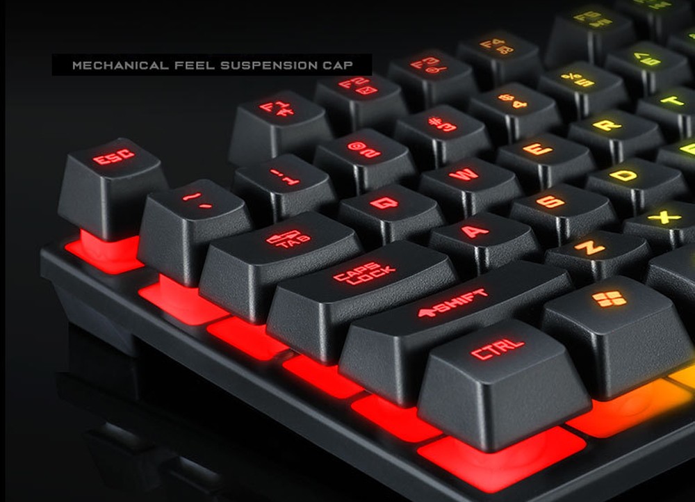 T-wolf T20 Wired Membrane Keyboard Computer Colorful Backlight Office Characters Illuminated - Black T-wolf T20 Wired Membrane Keyboard Computer Colorful Backlight Office Characters Illuminated - Black